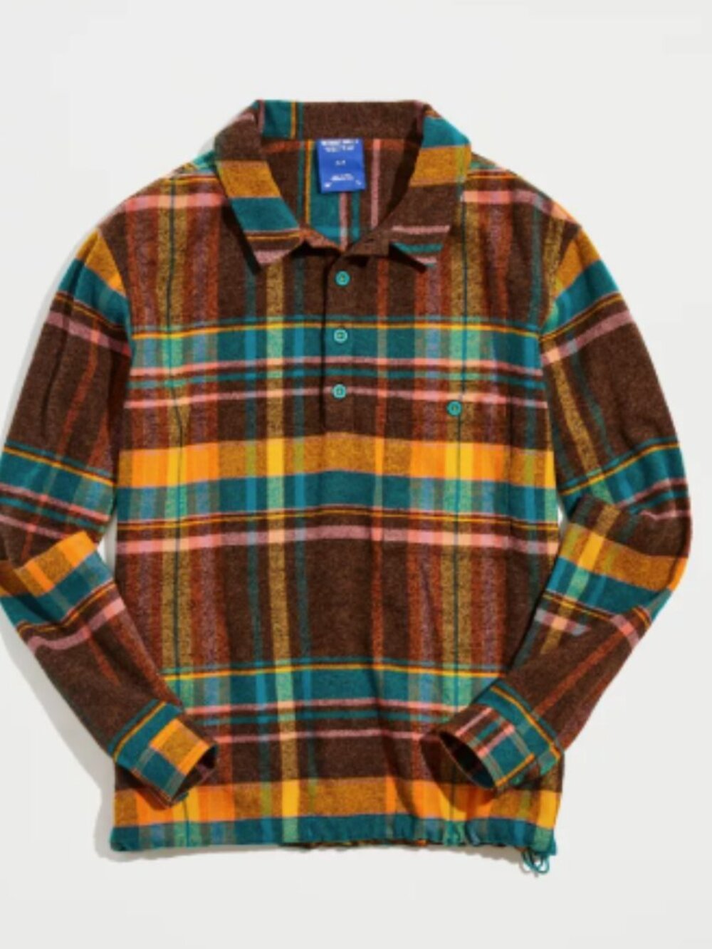 Without Walls Plaid Popover Overshirt Brown Yellow Green Size M